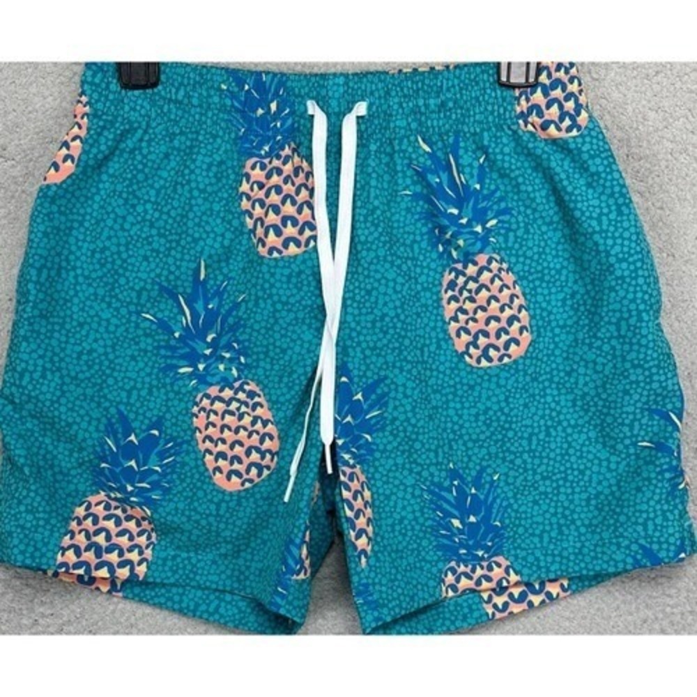 Chubbies Swim Trunks Mens Large Teal Green Pineapple‎ Lined Drawstring NEW B42